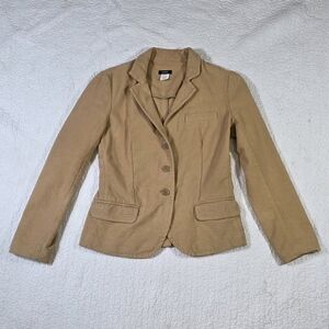 Vintage J. Crew Tan Plain Collar Soft Cotton Fall Blazer Jacket